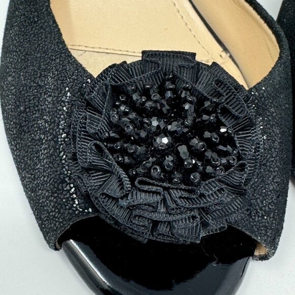 Alex Marie Womens Black Texture Leather Beaded Floral Formal Peptone Pump Sz 9.5 - Picture 4 of 11
